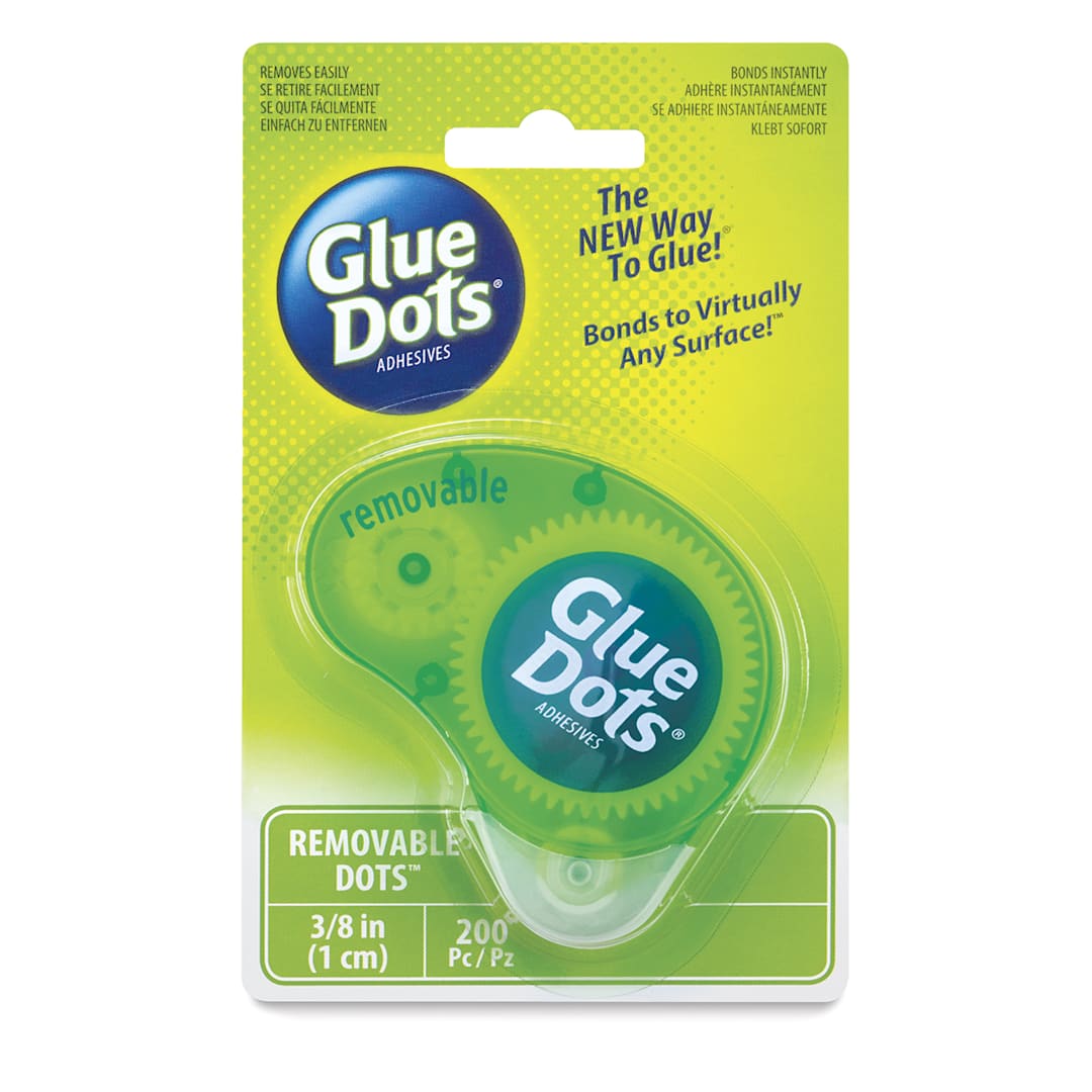 Open in modal - Glue Dots Removable Glue Dots - 3/8", Dispenser with 200 pre-loaded dots (front of package)