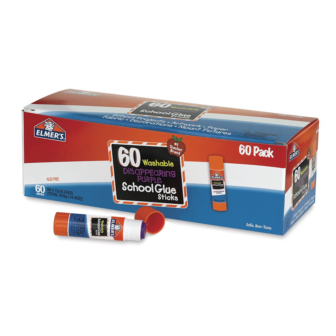 Open in modal - Elmer's Washable Disappearing Purple Glue Stick - 0.24 oz, Pkg of 60, contents laid out