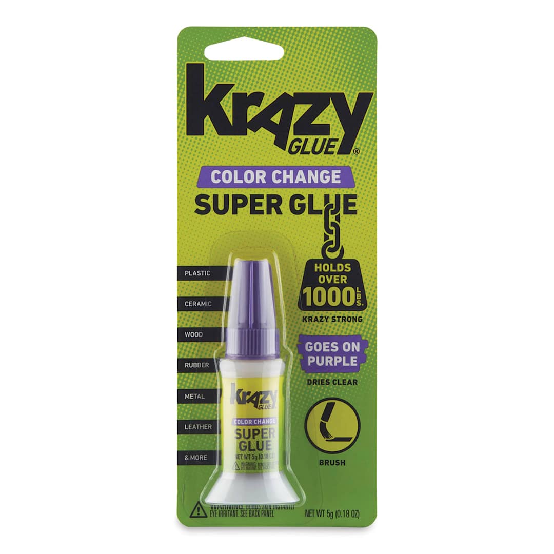 Open in modal - Krazy Glue Color Change Super Glue - Front of blister package showing Glue tube