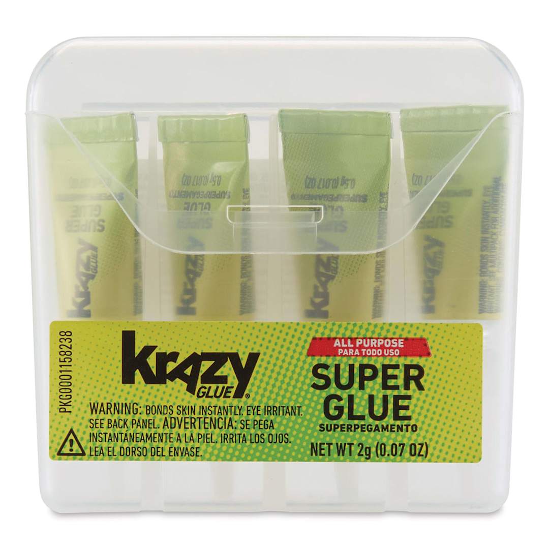 Open in modal - Krazy Glue All Purpose Super Glue - 4 Single-Use .5 gram Tubes shown in included pouch