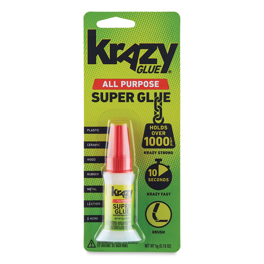 Open in modal - Krazy Glue All Purpose Super Glue - Front of Brush-On 5 gram Package
