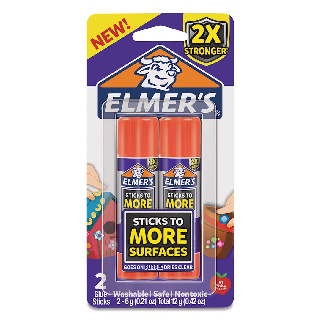 Open in modal - Elmer's Extra Strength Glue Stick - Front of Blister package of 2 .21oz sticks