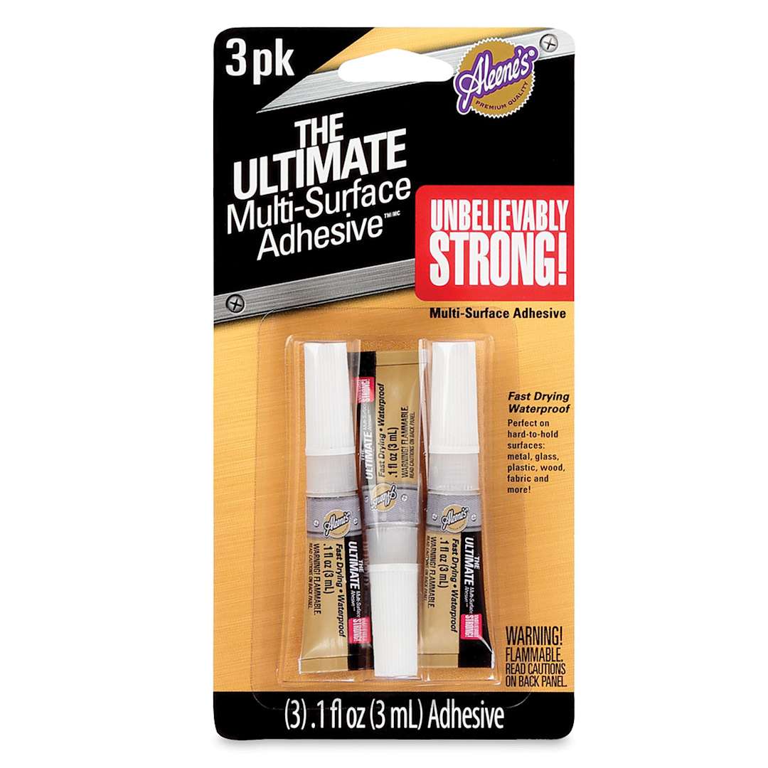 Open in modal - Aleene's The Ultimate Multi-Surface Adhesive - Front of blister package of Three small Tubes