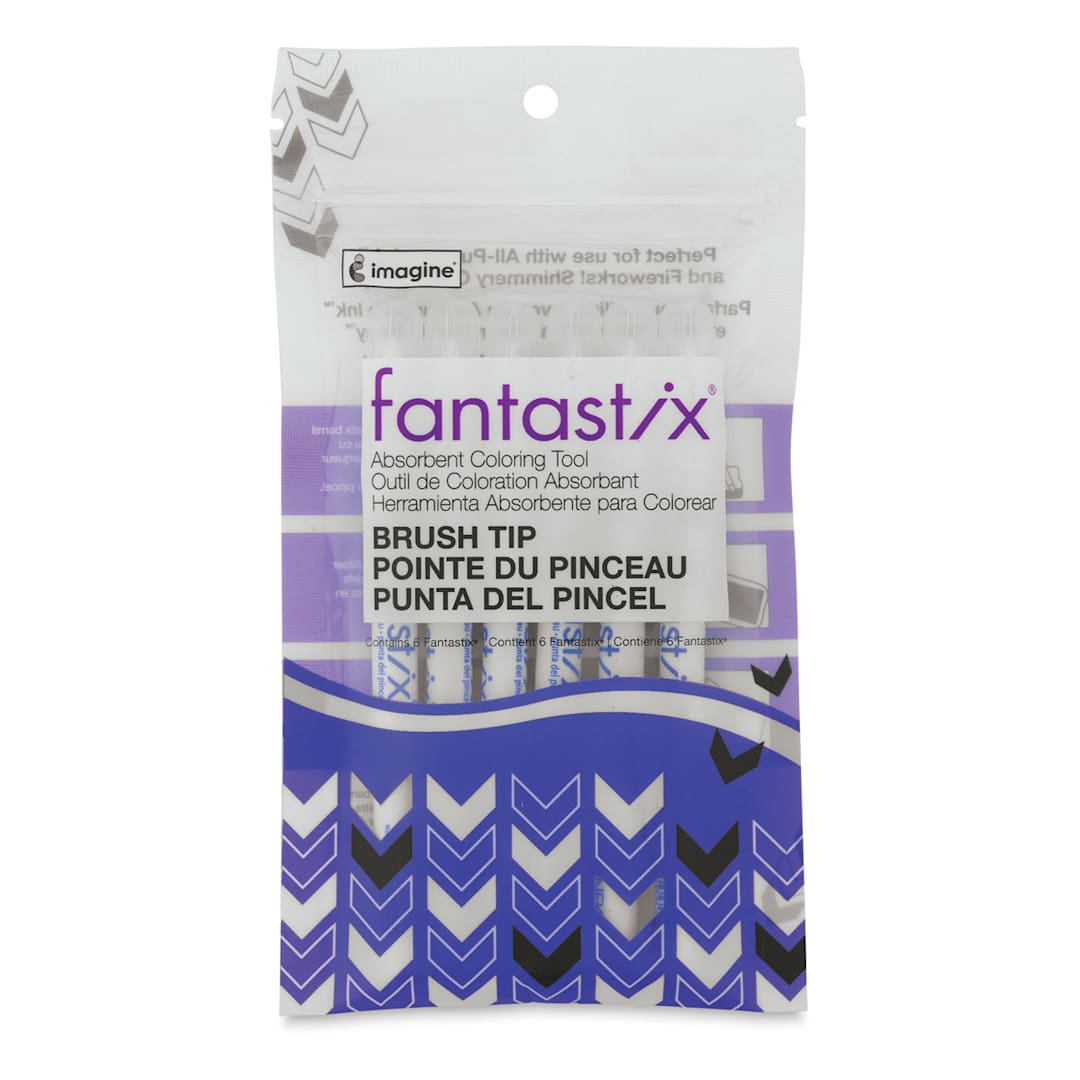 Open in modal - Tsukineko Fantastix Absorbent Coloring Tool - Front of package of 6 Brush Tip Markers