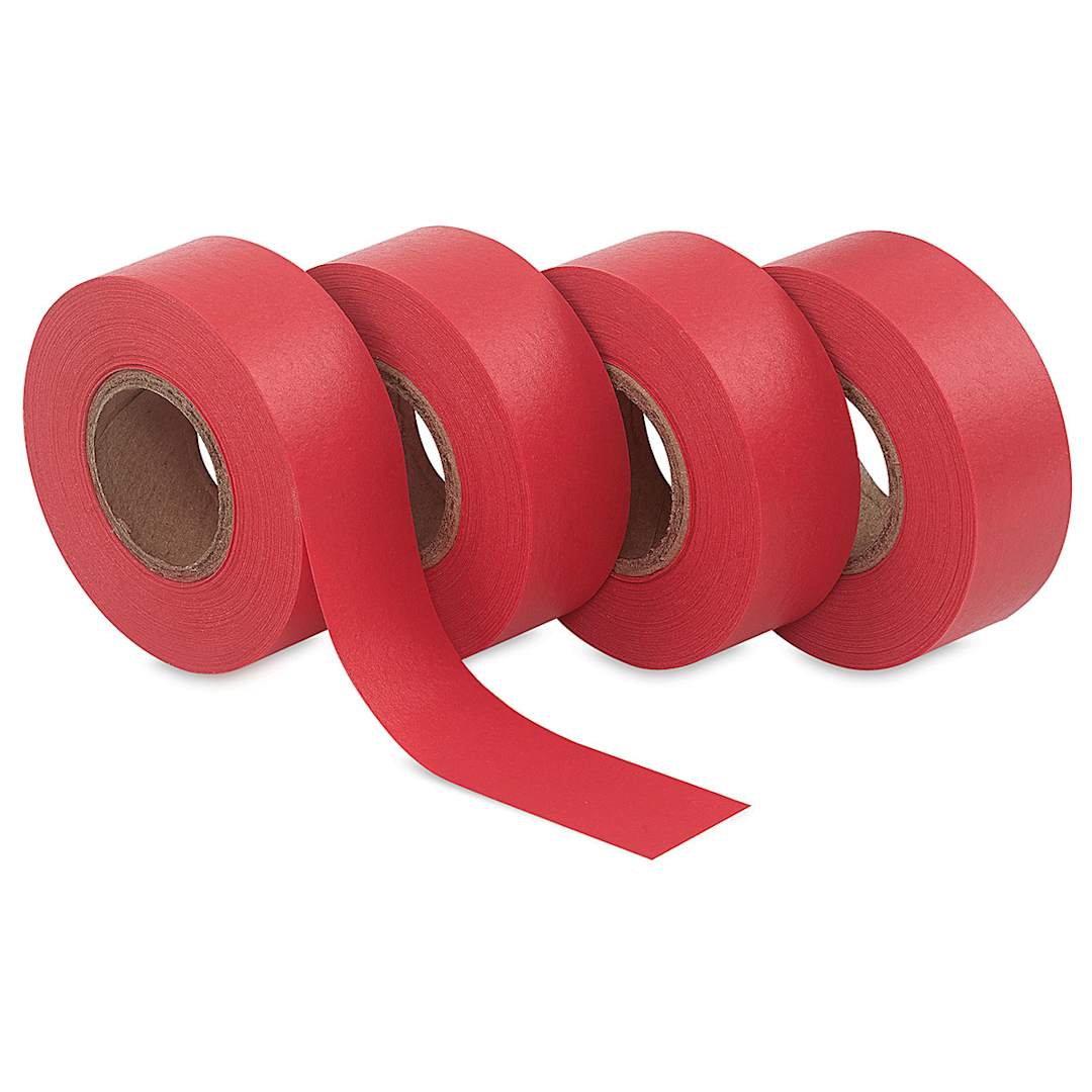 Open in modal - Col-R-Tone System Masking Tape - Components of 4 pc Red Tape package shown slightly unrolled