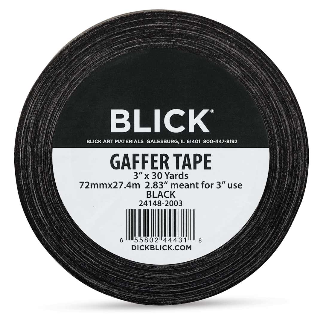 Open in modal - Blick Gaffers Tape - 3" x 30 yds, Black (Front of packaging)