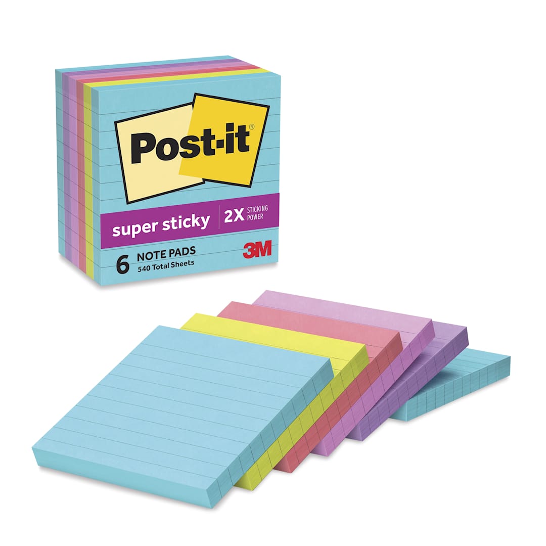 Open in modal - Post-it Super Sticky Notes - 4" x 4", Supernova Neons Collection, Lined, Pkg of 6