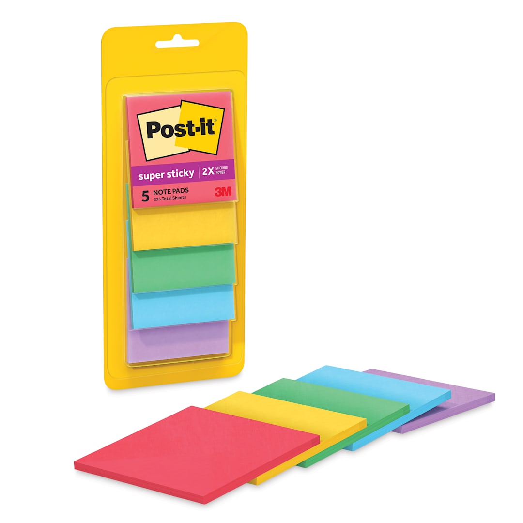 Open in modal - Post-it Super Sticky Notes - Pkg of 5, 3" x 3", Playful Primaries, Blank