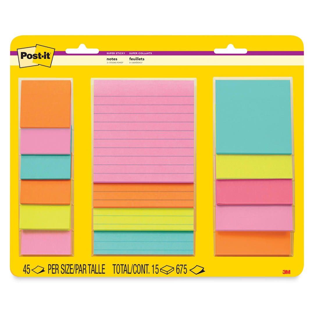 Open in modal - Post-it Super Sticky Notes - Pkg of 15, Assorted Sizes, Supernova Neons Collection Assortment