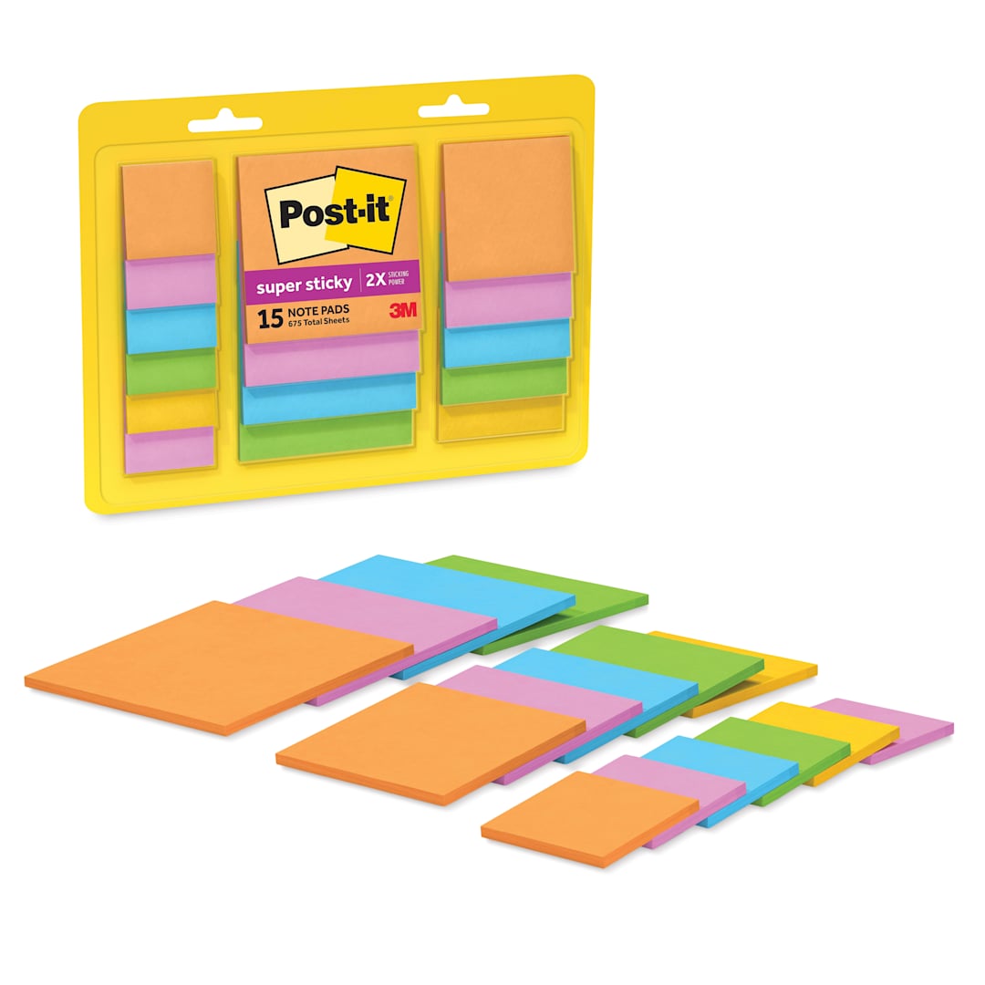 Open in modal - Post-it Super Sticky Notes - Pkg of 15, Assorted Sizes, Energy Boost Collection Assortment