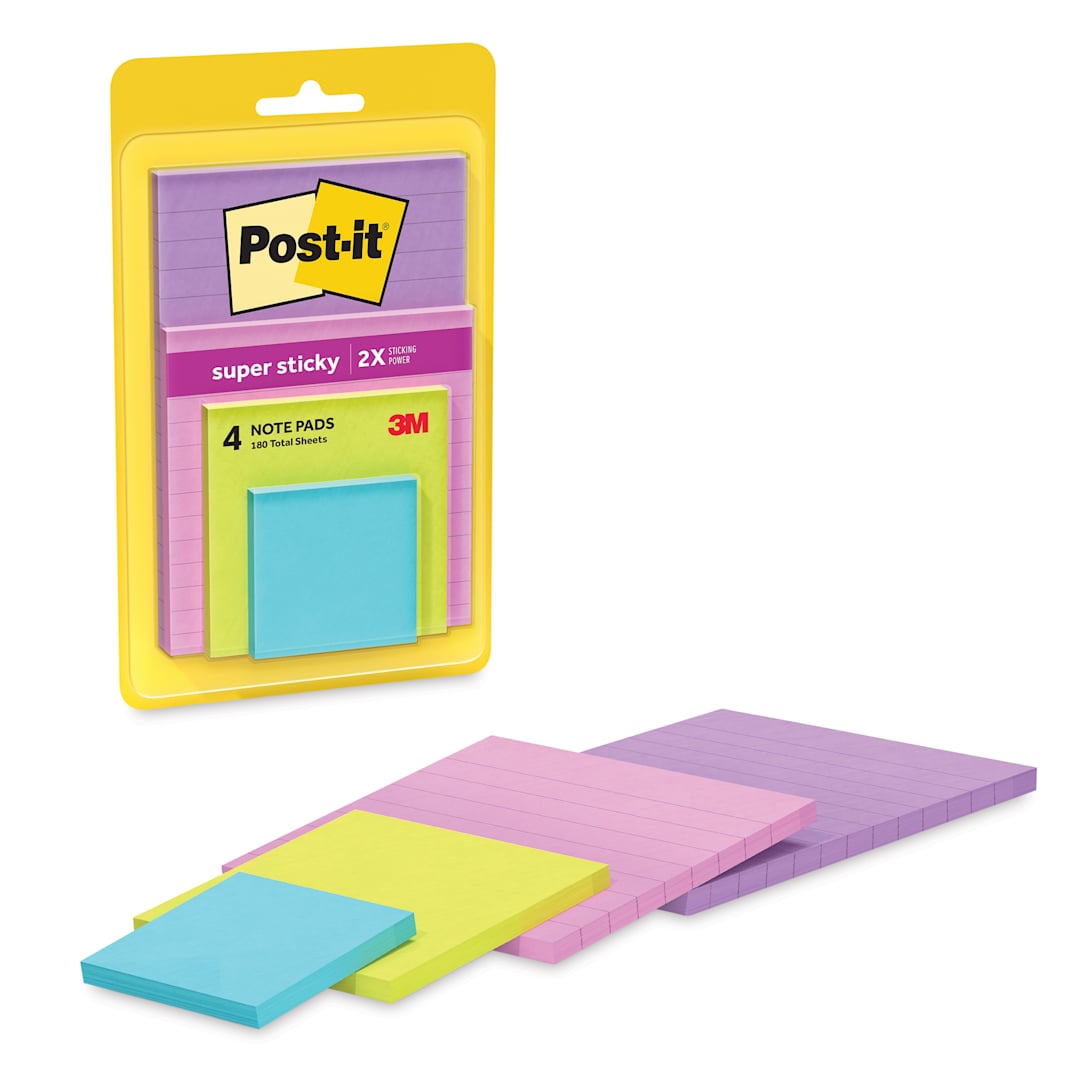Open in modal - Post-it Super Sticky Notes - Pkg of 4, Assorted Sizes, Supernova Neon Collection Assortment