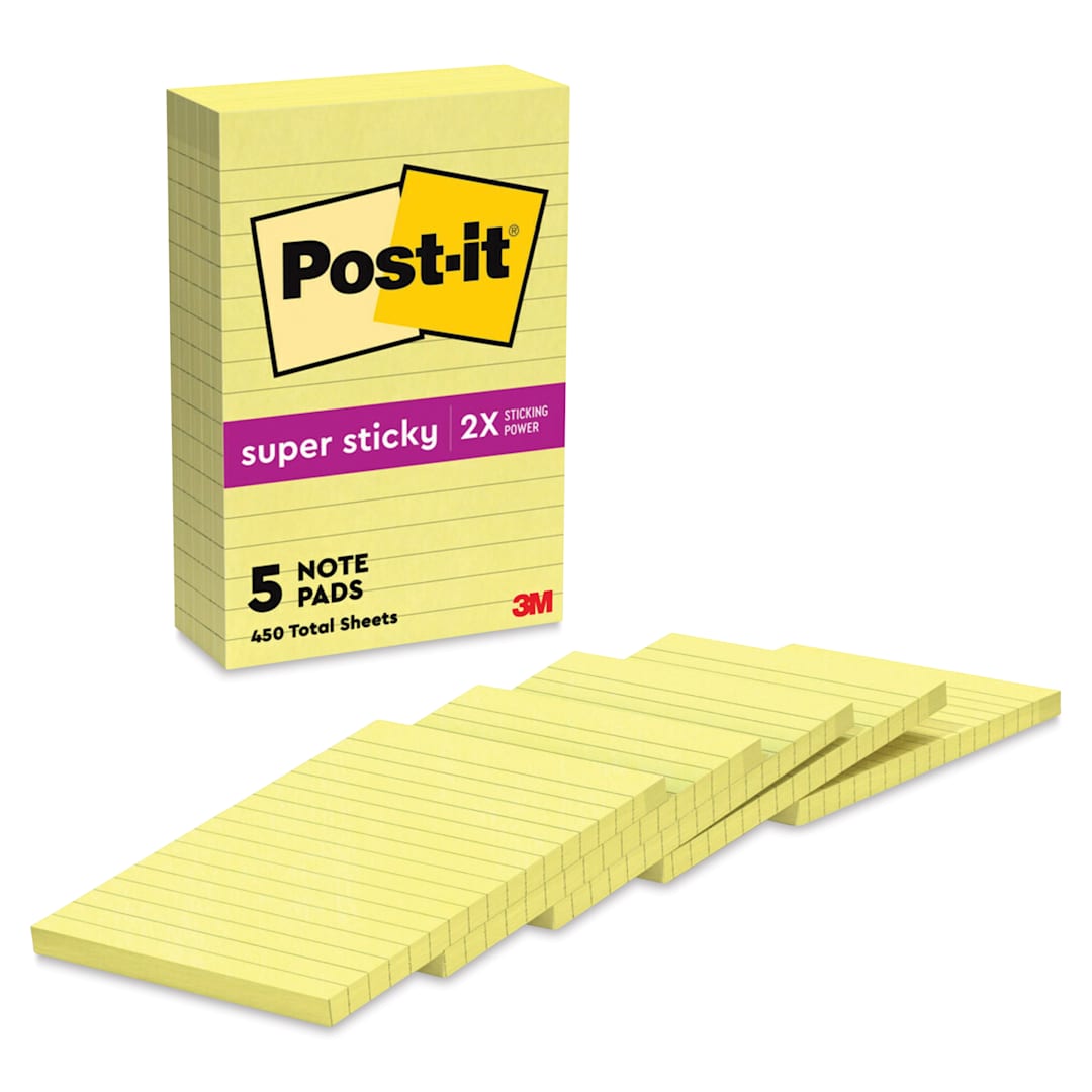 Open in modal - Post-it Super Sticky Notes - Pkg of 5, 4" x 6", Canary Yellow, Lined