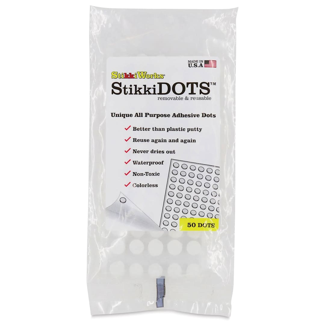 Open in modal - StikkiWorks StikkiDots Adhesive Wax Dots - Pkg of 50, front of packaging