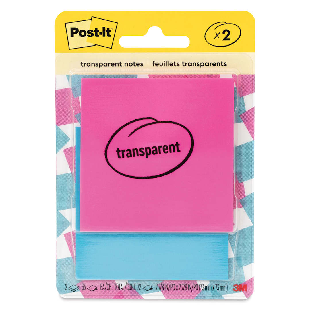 Open in modal - Post-It Transparent Notes - 2.8" x 2.8", Pink and Blue front of packaging