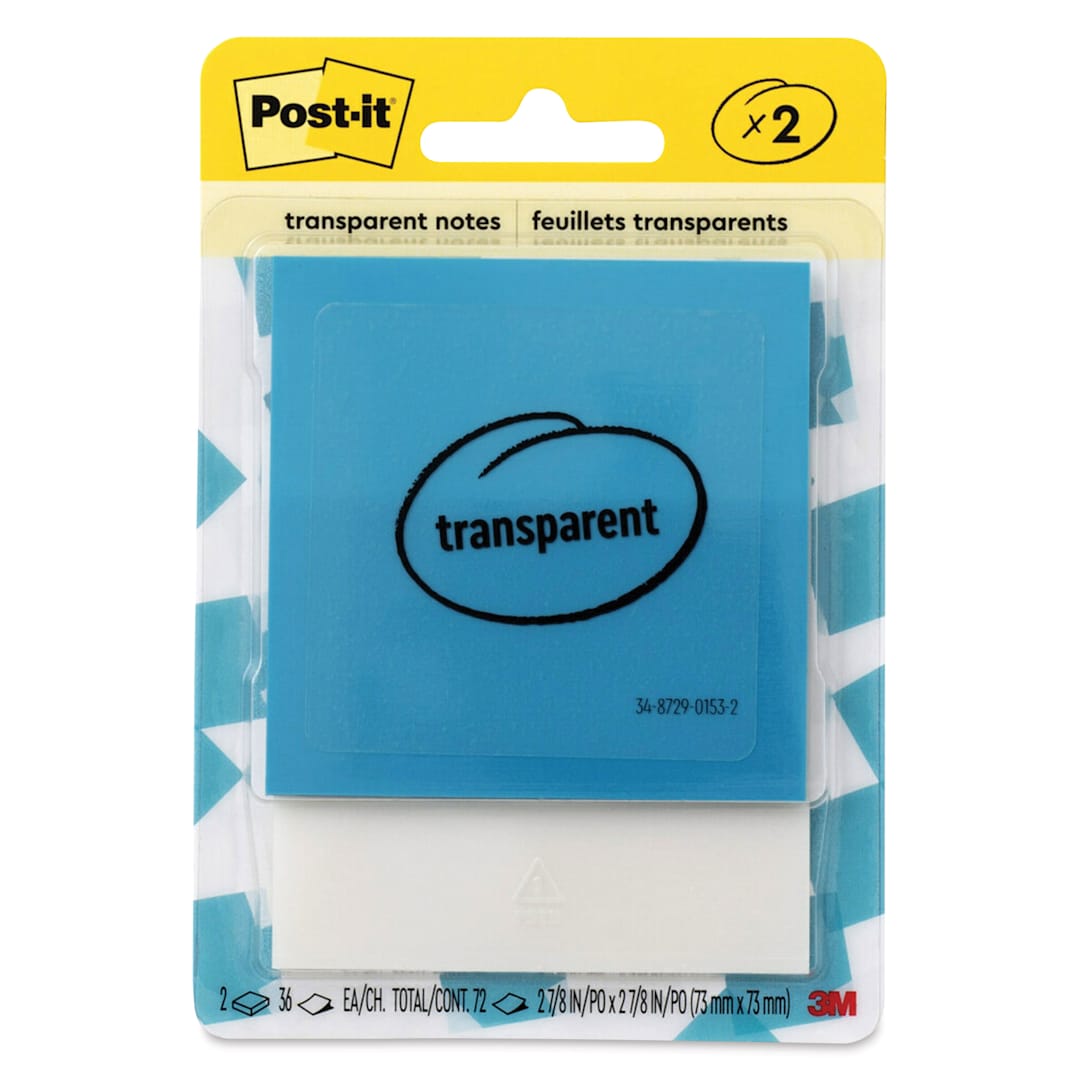 Open in modal - Post-It Transparent Notes - Pkg of 2, 2.8" x 2.8", Blue and White