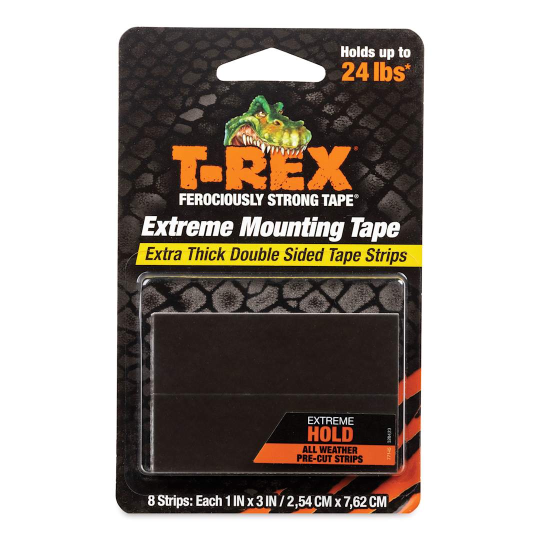 Open in modal - T-Rex Extreme Hold Mounting Tape - Black, Pkg of 8, 1" x 3" - front of packaging