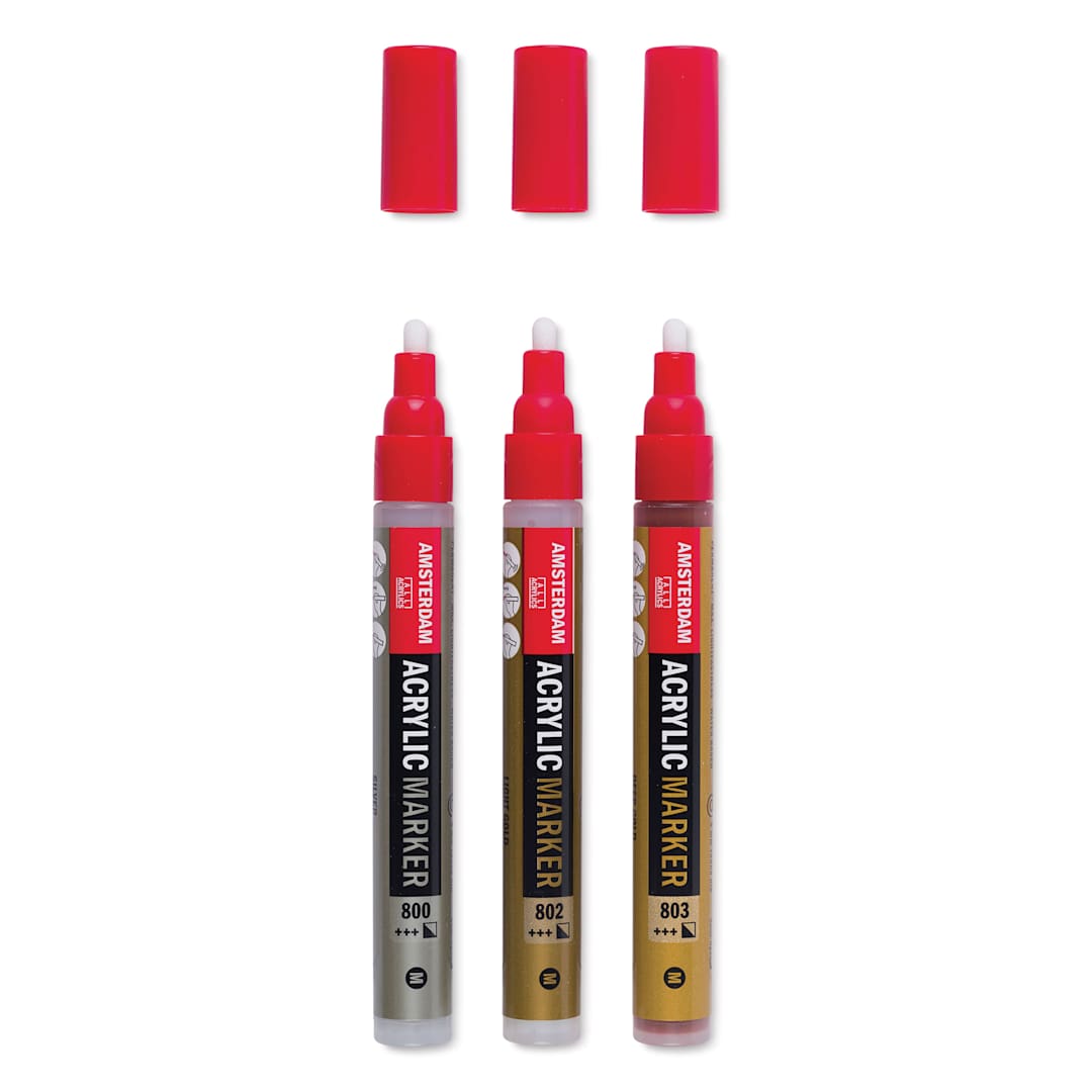 Open in modal - Amsterdam Acrylic Marker - Metallic Colors, Set of 3, caps removed