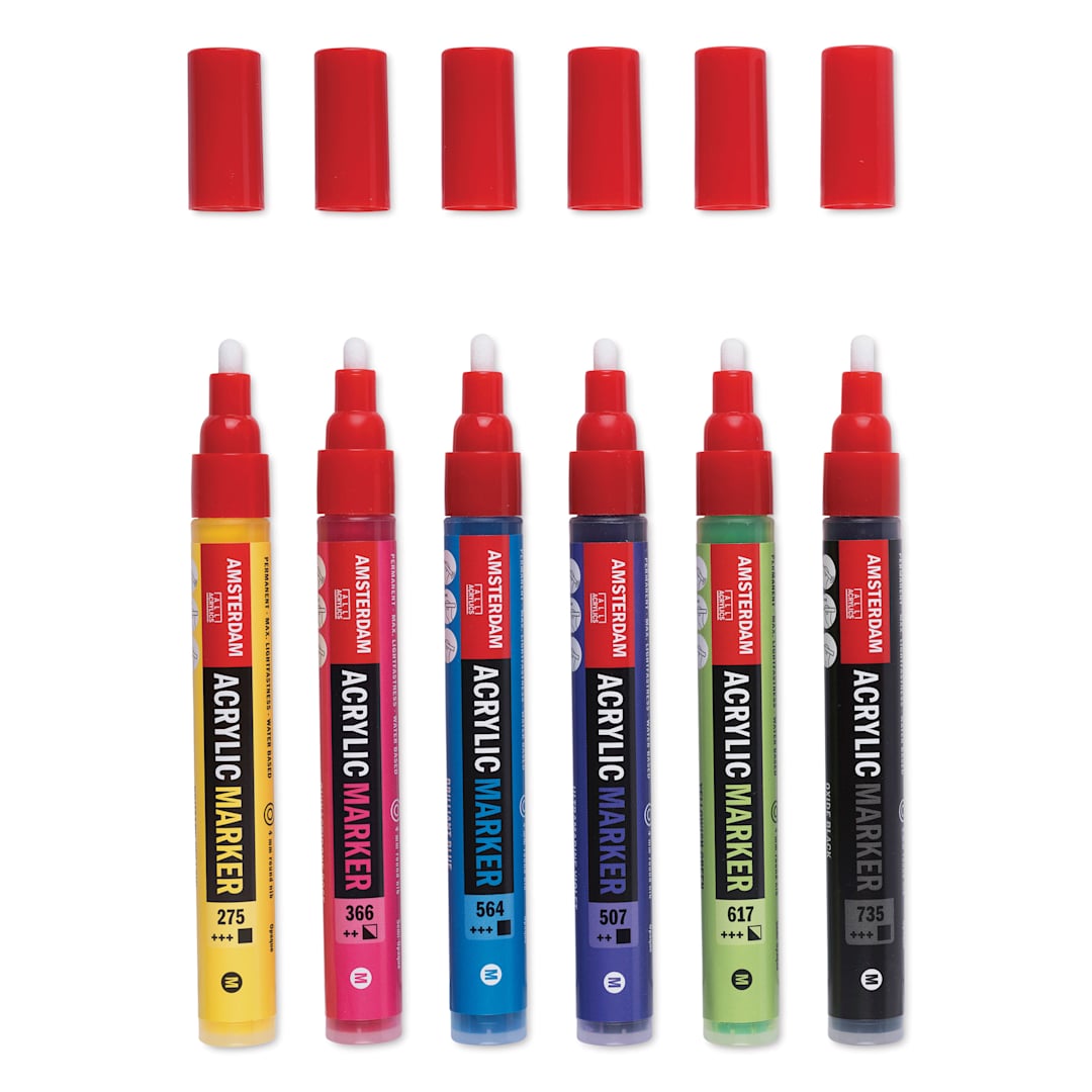 Open in modal - Amsterdam Acrylic Marker - Basic Colors, Set of 6, caps removed