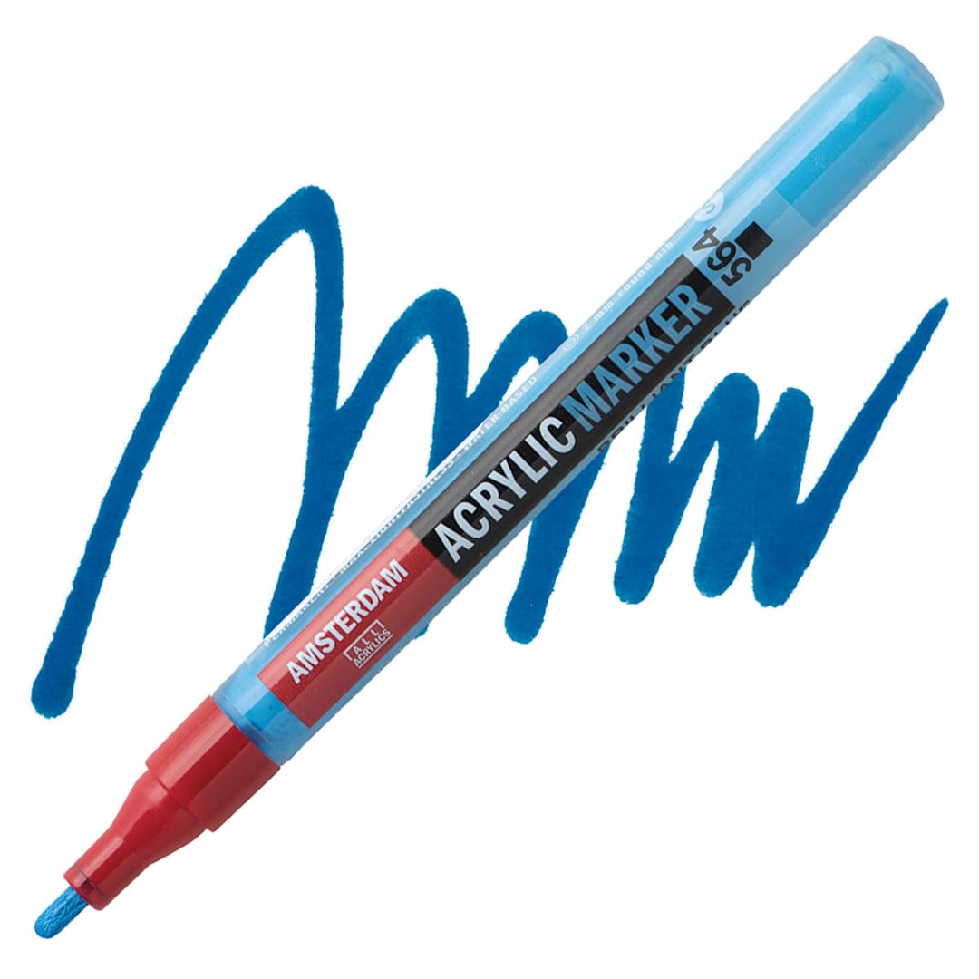 Open in modal - Amsterdam Acrylic Marker - Brilliant Blue, 2 mm marker and swatch