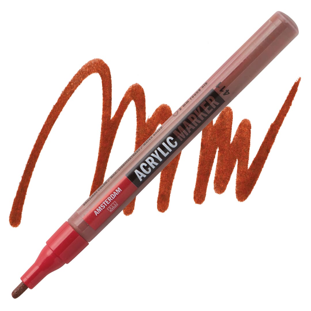 Open in modal - Amsterdam Acrylic Marker - Burnt Sienna, 2 mm marker and swatch