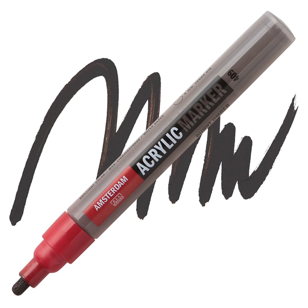 Open in modal - Amsterdam Acrylic Marker - Burnt Umber, 4 mm marker and swatch