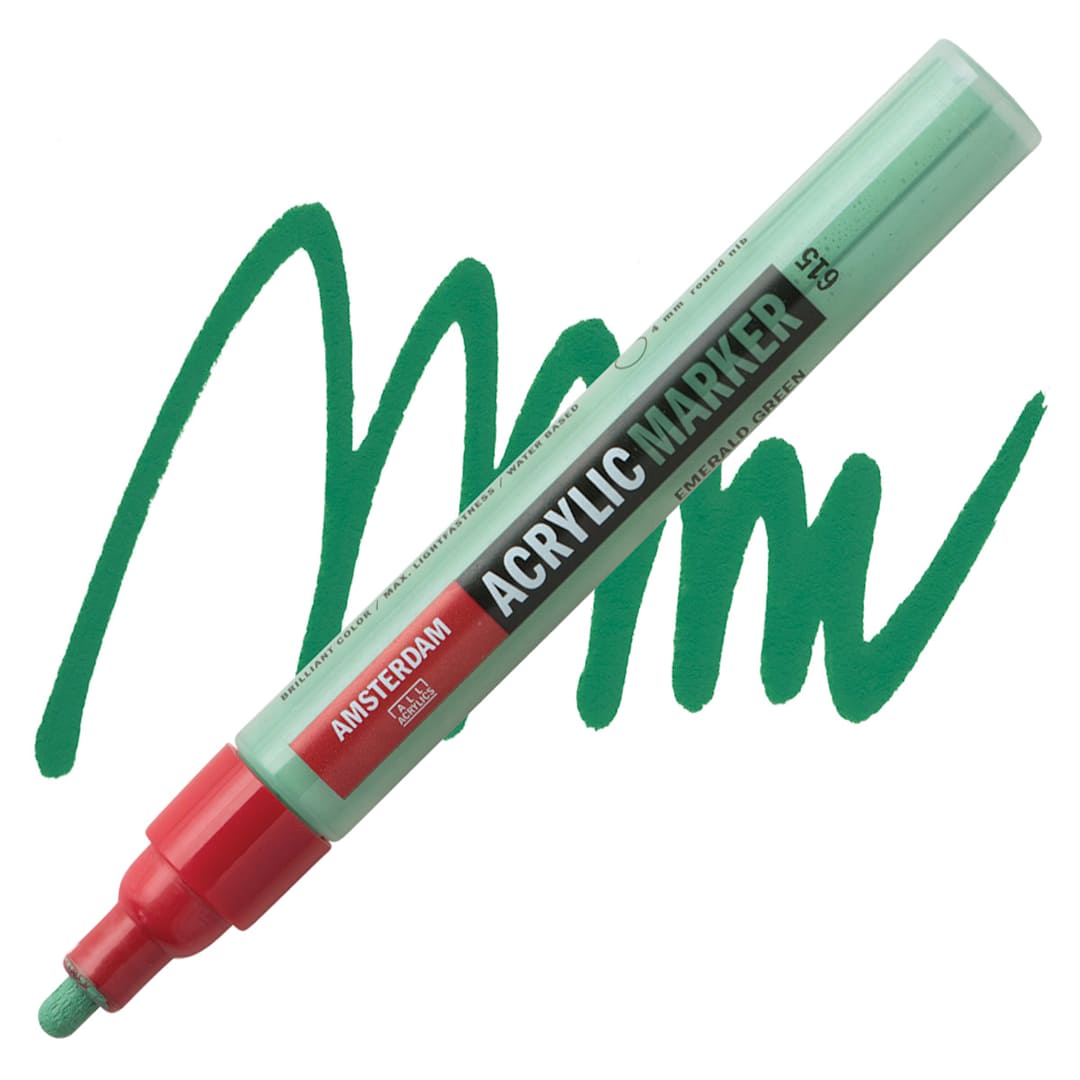 Open in modal - Amsterdam Acrylic Marker - Emerald Green, 4 mmm marker and swatch