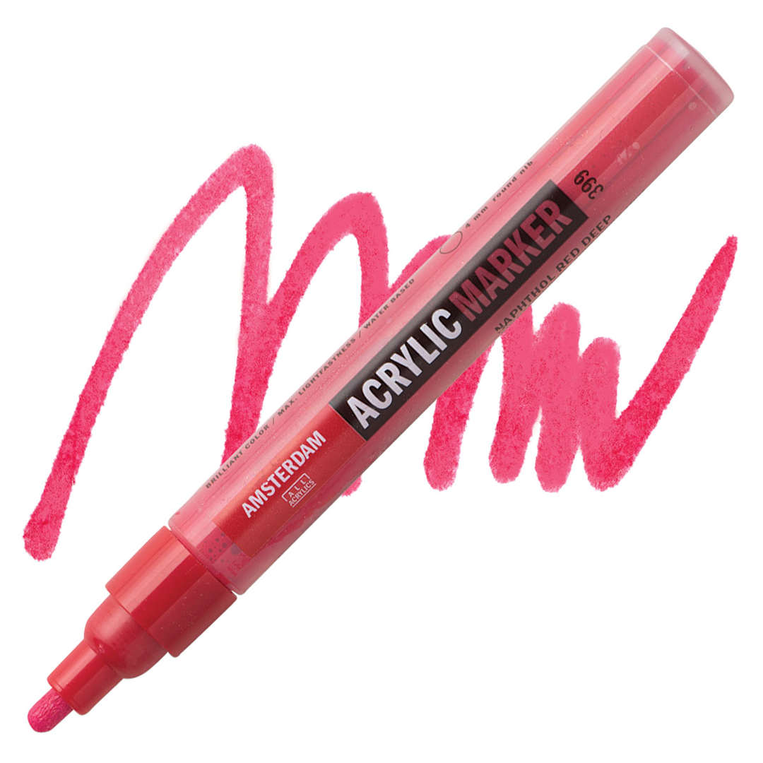 Open in modal - Amsterdam Acrylic Marker - Naphthol Red Deep, 4 mm marker and swatch