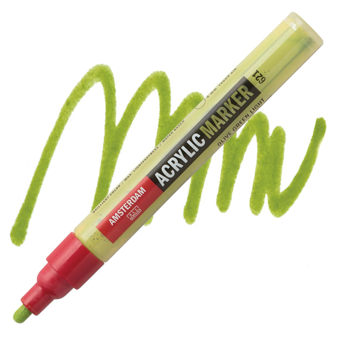 Open in modal - Amsterdam Acrylic Marker - Olive Green Light, 4 mm marker and swatch