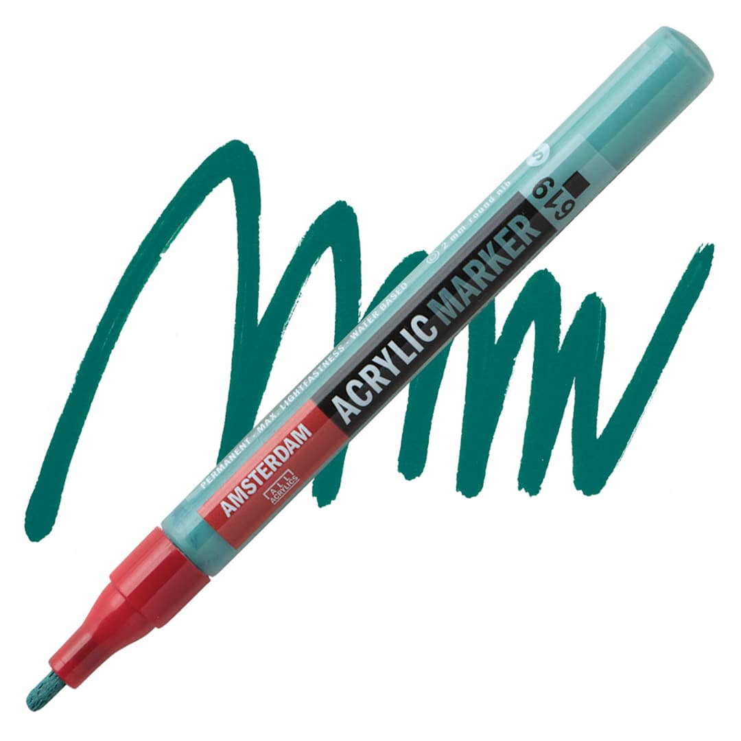 Open in modal - Amsterdam Acrylic Marker - Permanent Green Deep, 2 mm marker and swatch