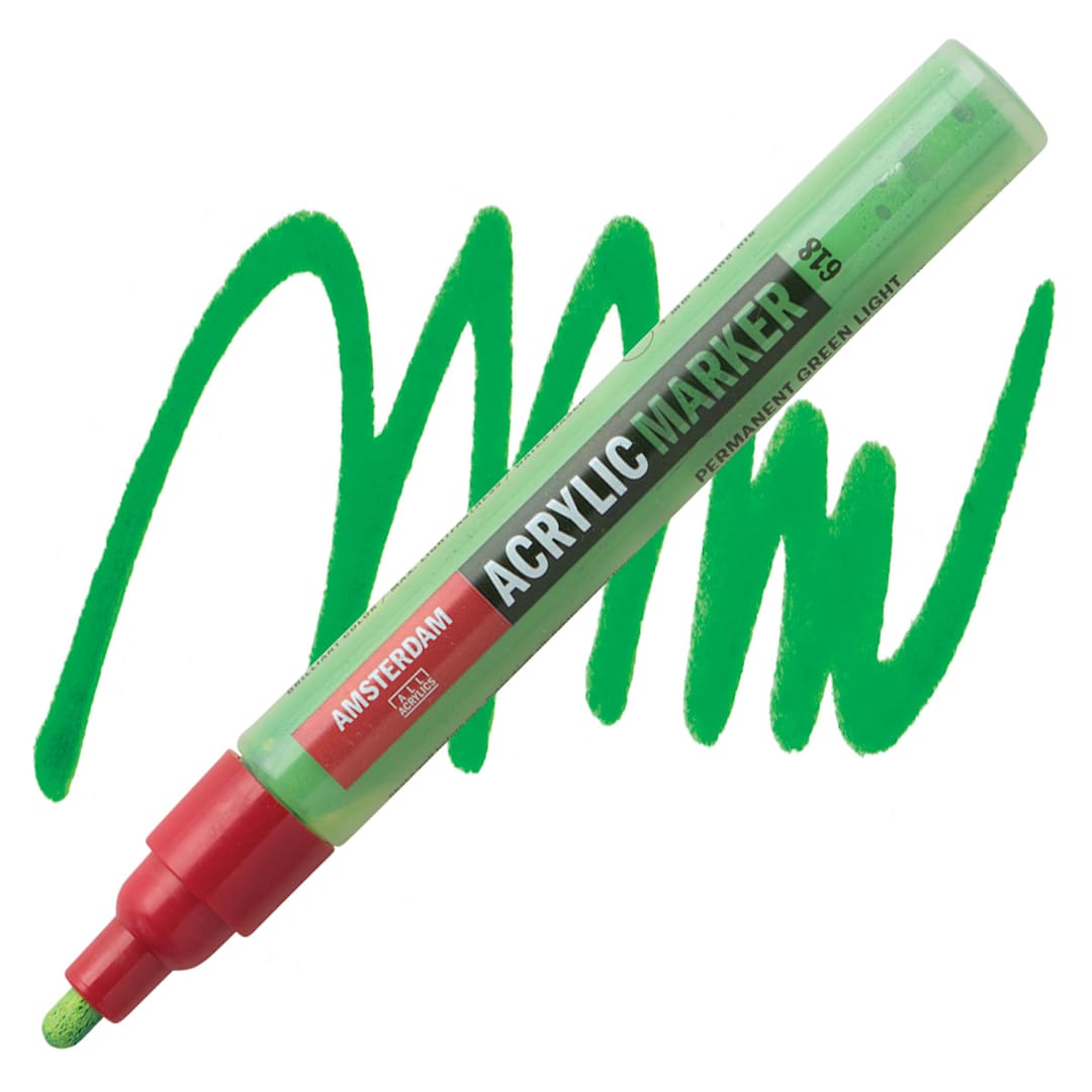 Open in modal - Amsterdam Acrylic Marker - Permanent Green Light, 4 mm marker and swatch
