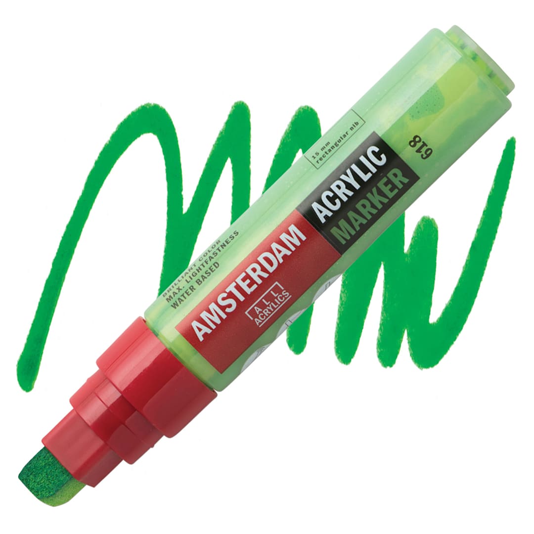 Open in modal - Amsterdam Acrylic Marker - Permanent Green Light, 15 mm marker and swatch