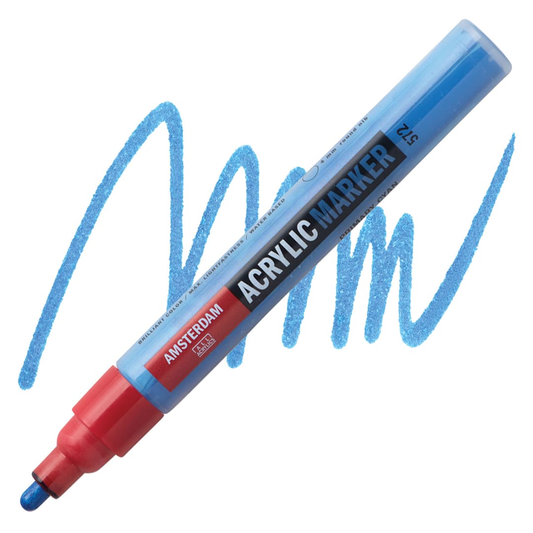 Open in modal - Amsterdam Acrylic Marker - Primary Cyan, 4 mm marker and swatch