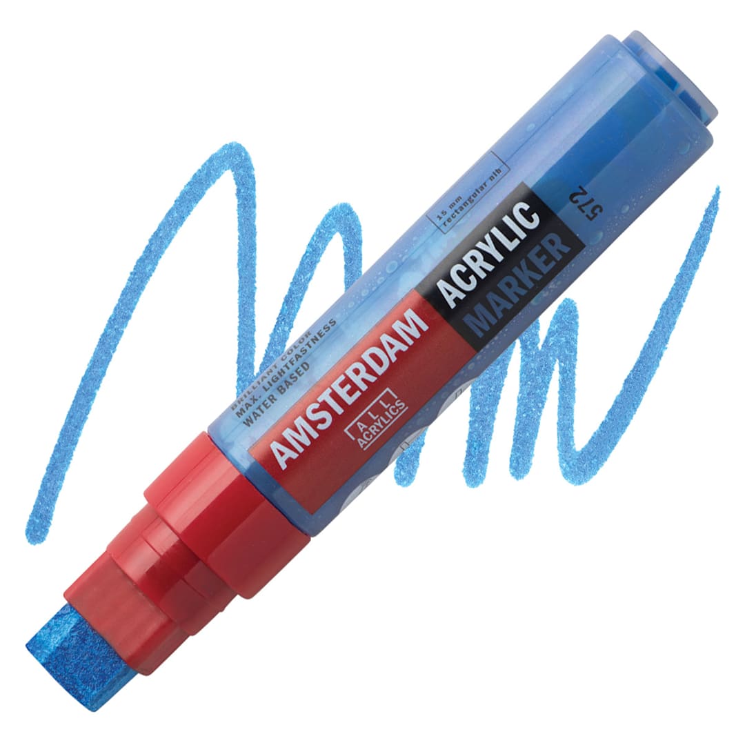 Open in modal - Amsterdam Acrylic Marker - Primary Cyan, 15 mm marker and swatch
