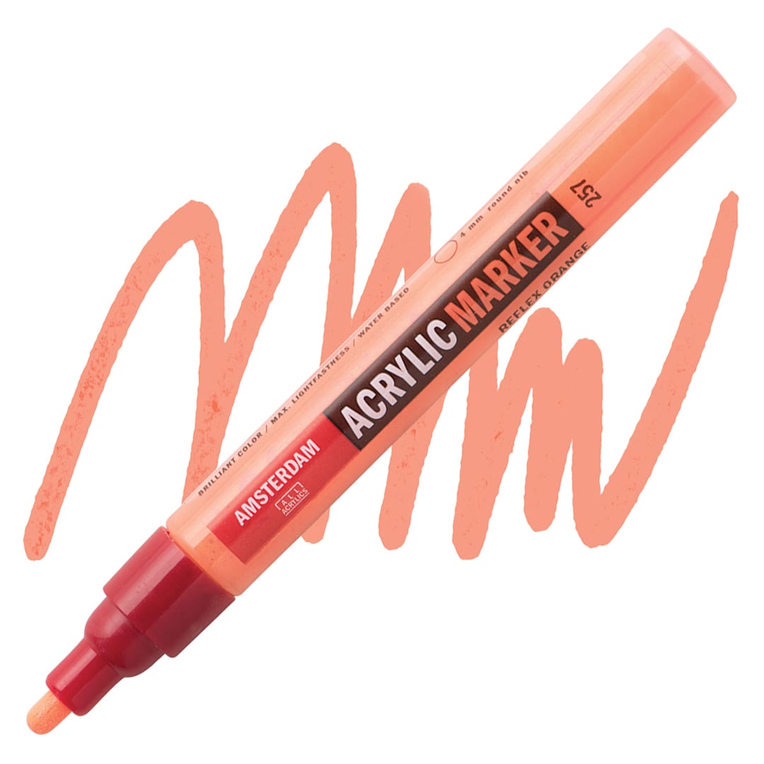 Open in modal - Amsterdam Acrylic Marker - Reflex Orange, 4 mm marker and swatch