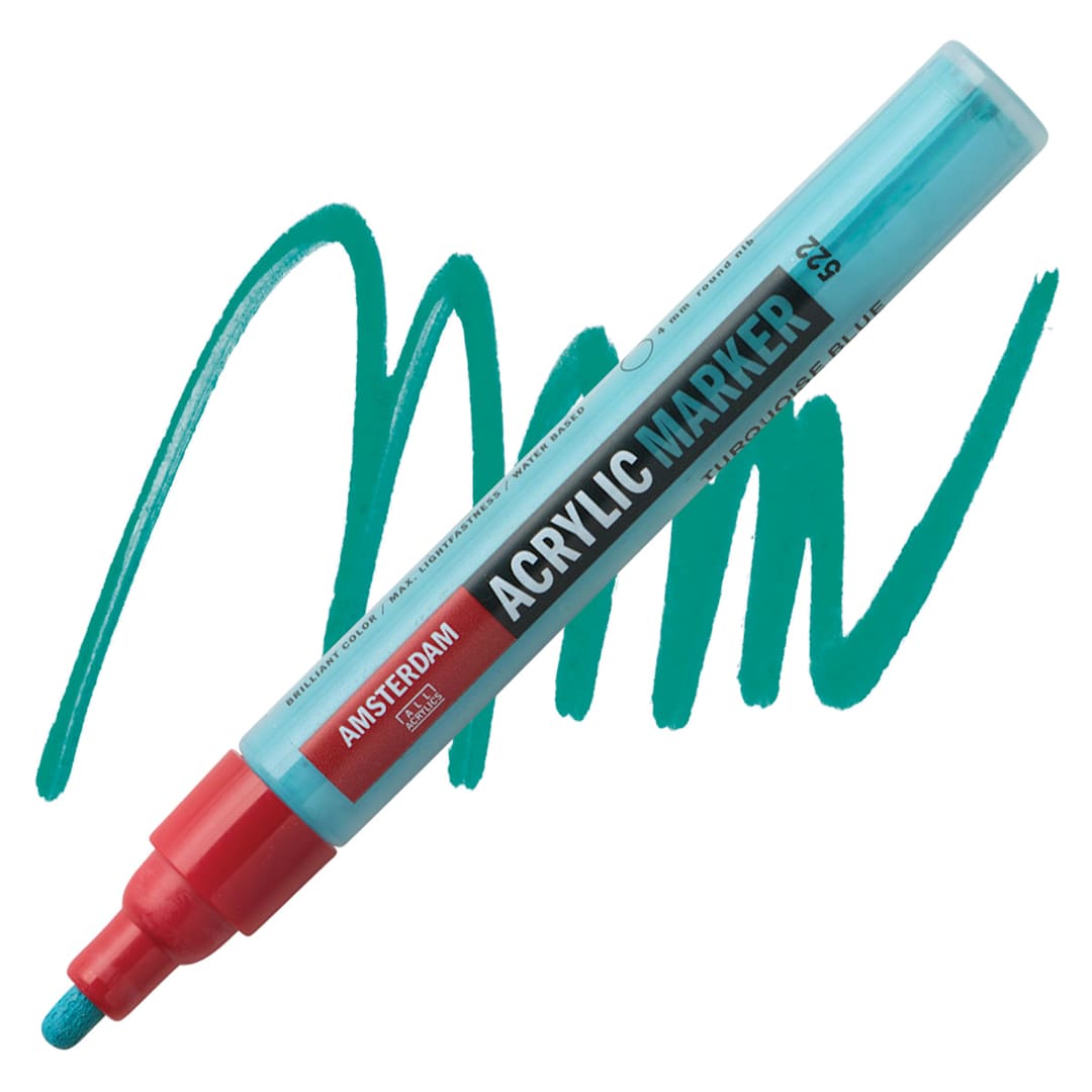 Open in modal - Amsterdam Acrylic Marker - Turquoise Blue, 4 mm marker and swatch