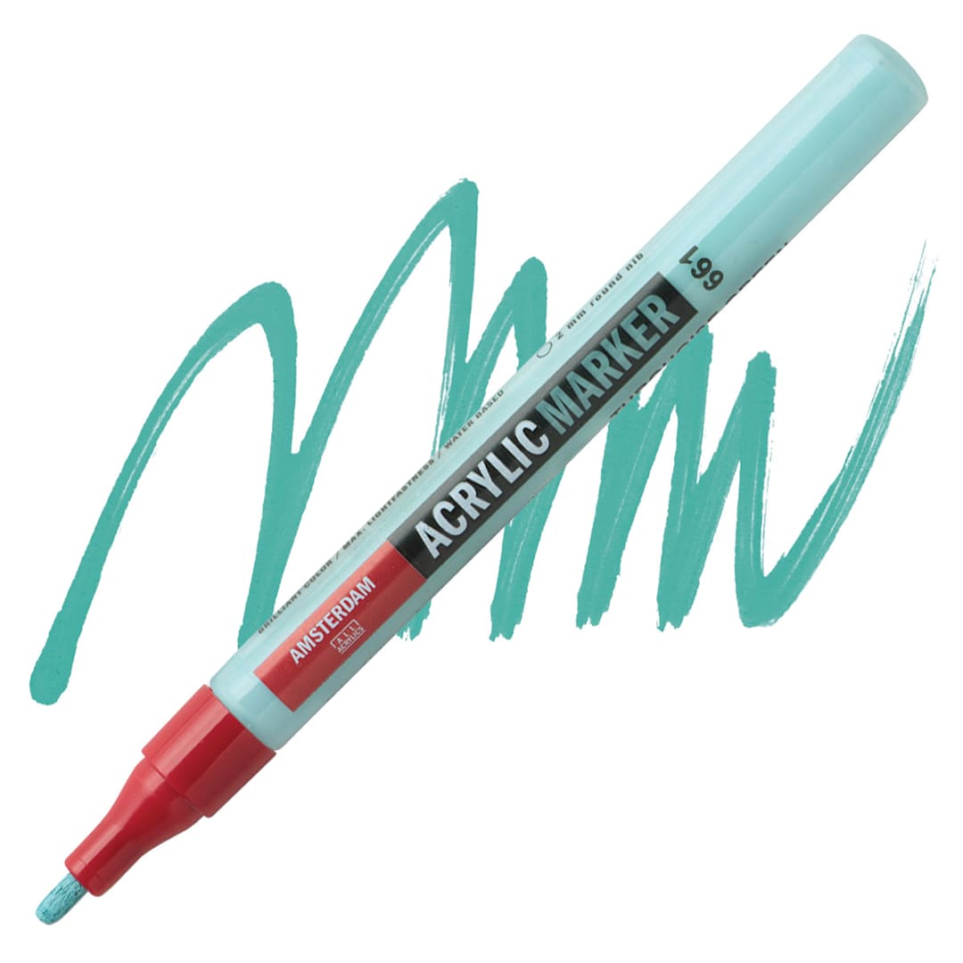 Open in modal - Amsterdam Acrylic Marker - Turquoise Green, 2 mm marker and swatch