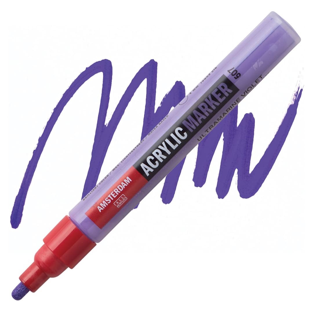 Open in modal - Amsterdam Acrylic Marker - Ultramarine Violet, 4 mm marker and swatch