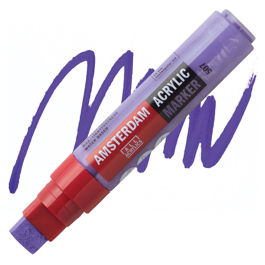 Open in modal - Amsterdam Acrylic Marker - Ultramarine Violet, 15 mm marker and swatch