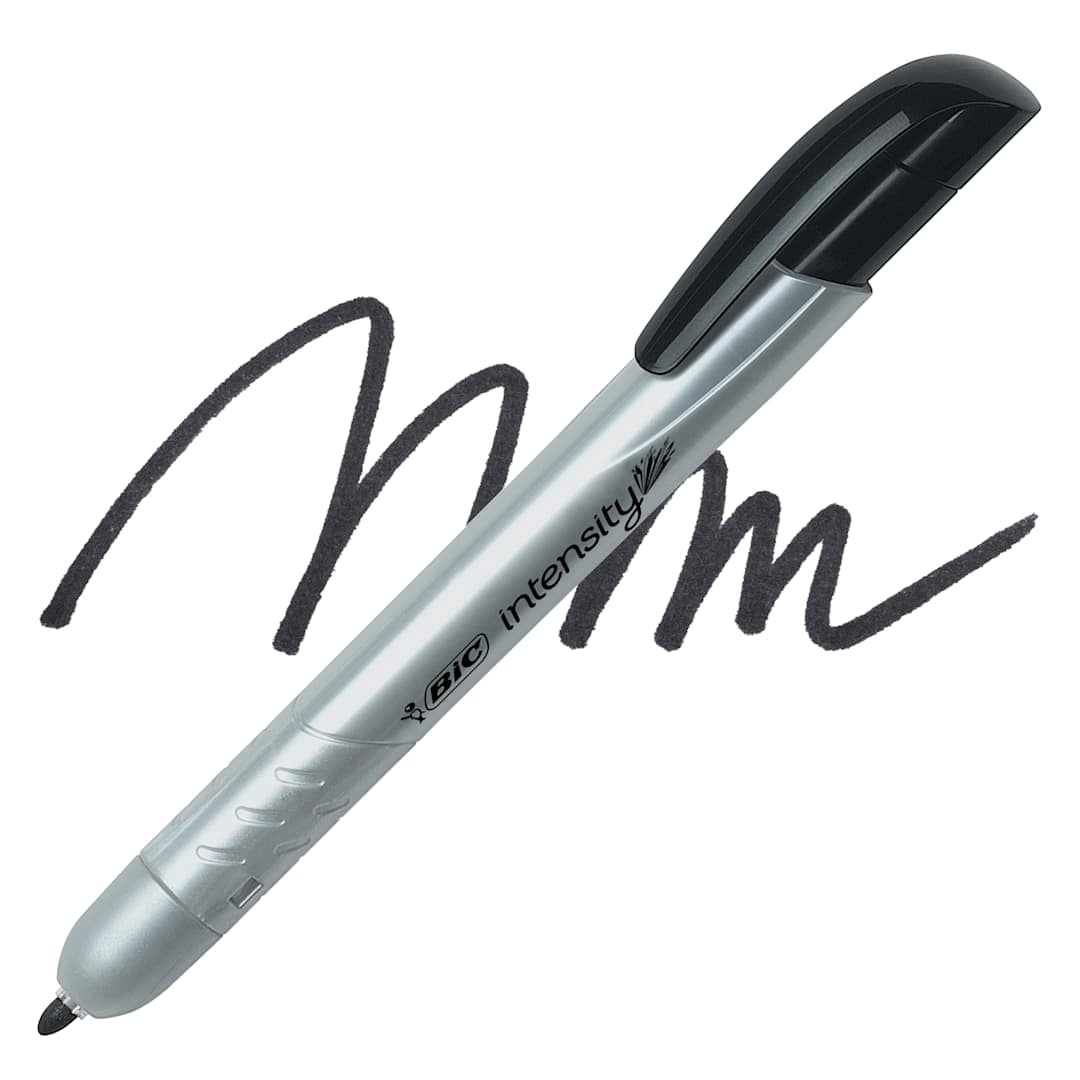 Open in modal - Bic Intensity Retractable Permanent Marker - Black, Fine Point marker and swatch