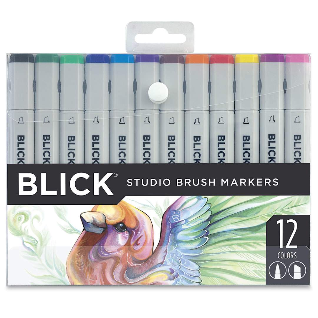 Open in modal - Blick Studio Brush Markers - Assorted Colors, Set of 12 - front of packaging