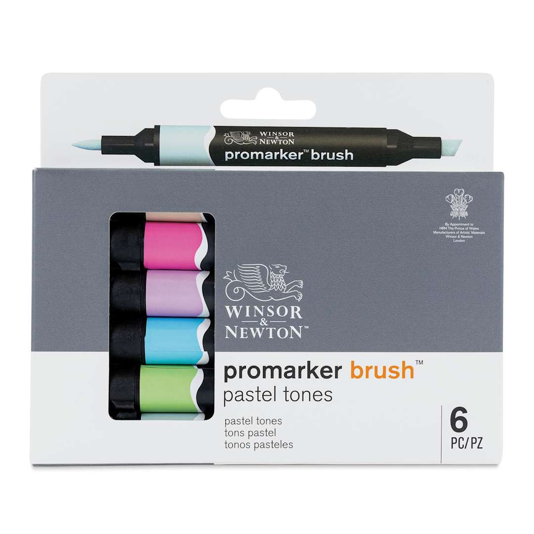 Open in modal - Winsor & Newton Promarker Brush Markers - Pastel Tones, Set of 6, front of the packaging
