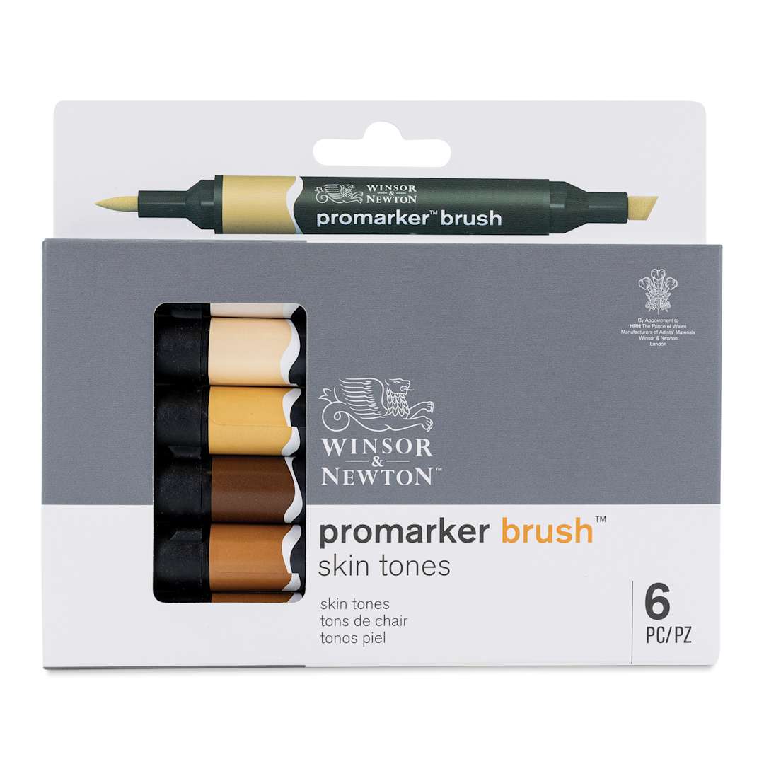 Open in modal - Winsor & Newton Promarker Brush Markers - Skin Tones, Set of 6, front of the packaging