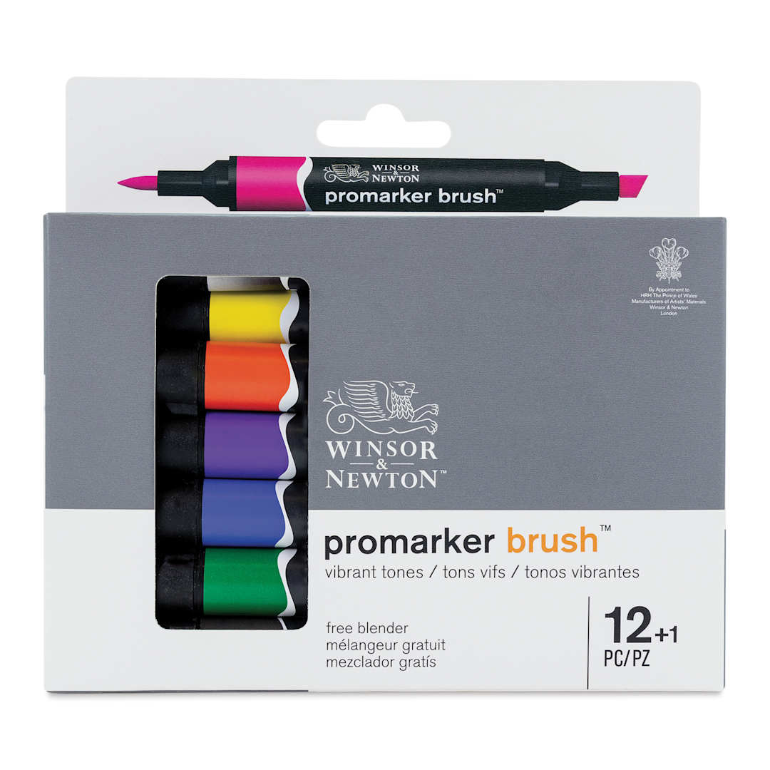 Open in modal - Winsor & Newton Promarker Brush Markers - Vibrant Tones, Set of 12, front of the packaging