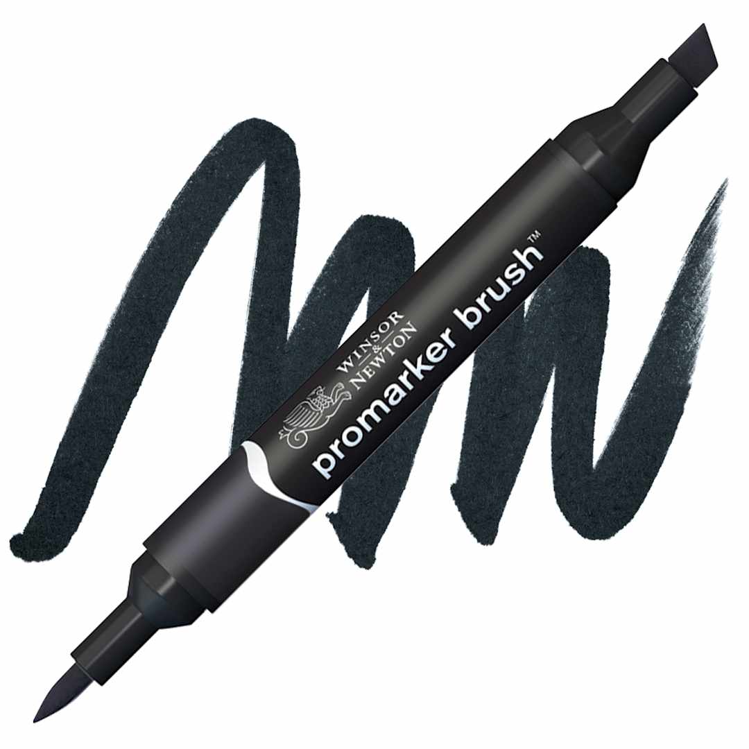 Open in modal - Winsor & Newton Promarker Brush Marker - Black marker and swatch
