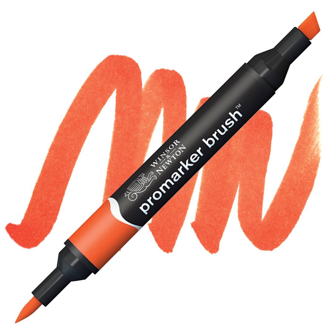 Open in modal - Winsor & Newton Promarker Brush Marker  - Bright Orange marker and swatch