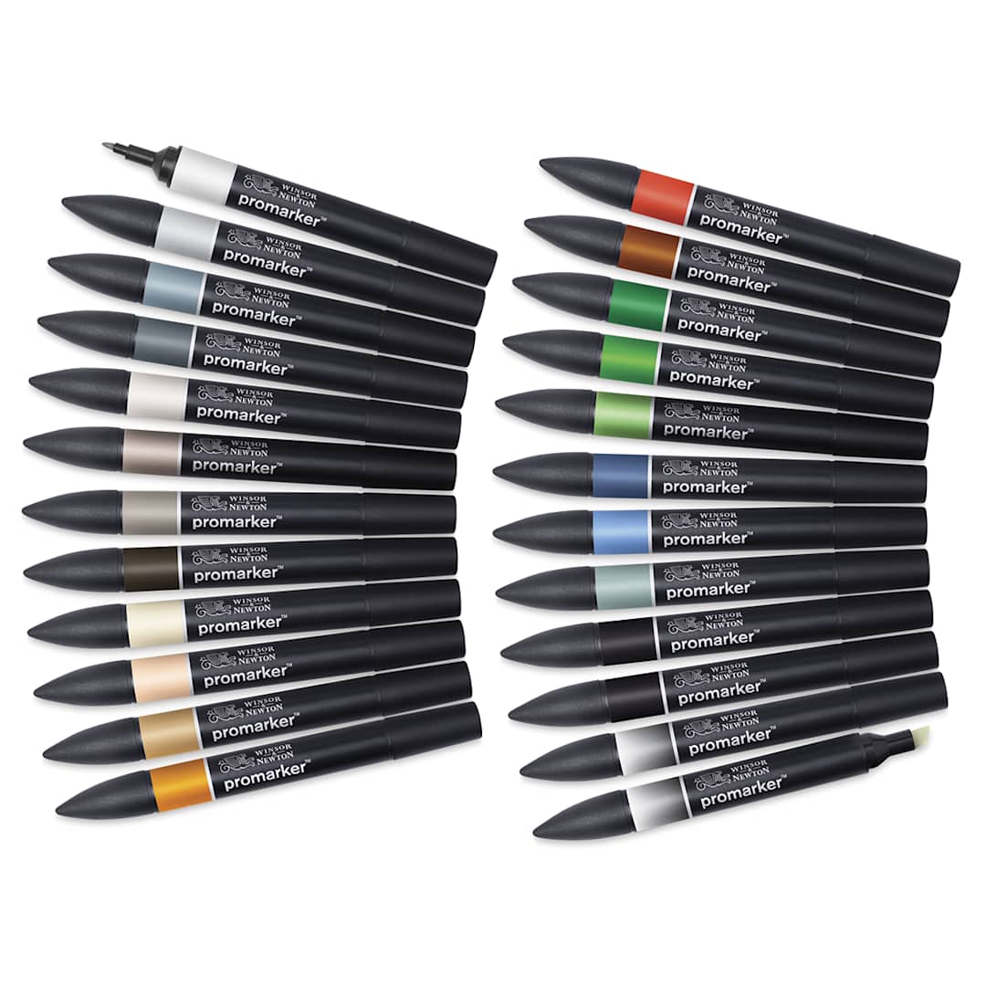 Open in modal - Winsor & Newton Promarker - Architectural Tones Wallet, Set of 24, contents laid out