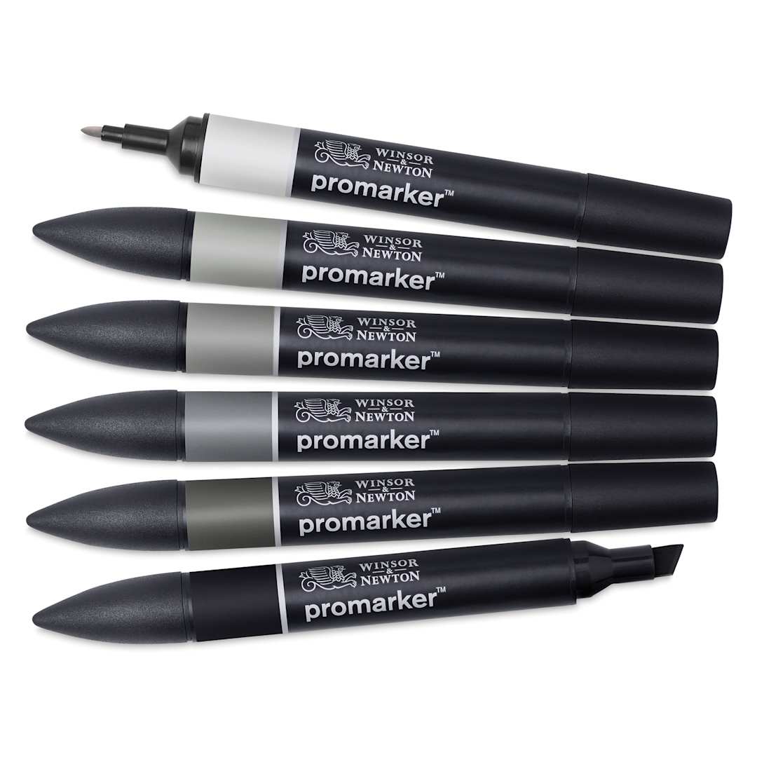 Open in modal - Winsor & Newton Promarker - Neutral Tones, Set of 6, markers fanned out