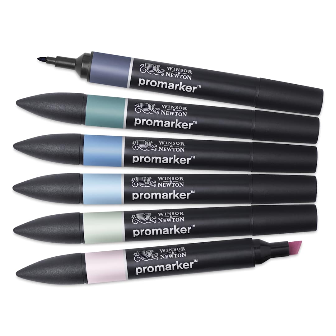 Open in modal - Winsor & Newton Promarkers - Skyscape Tones 1, Set of 6, laid out