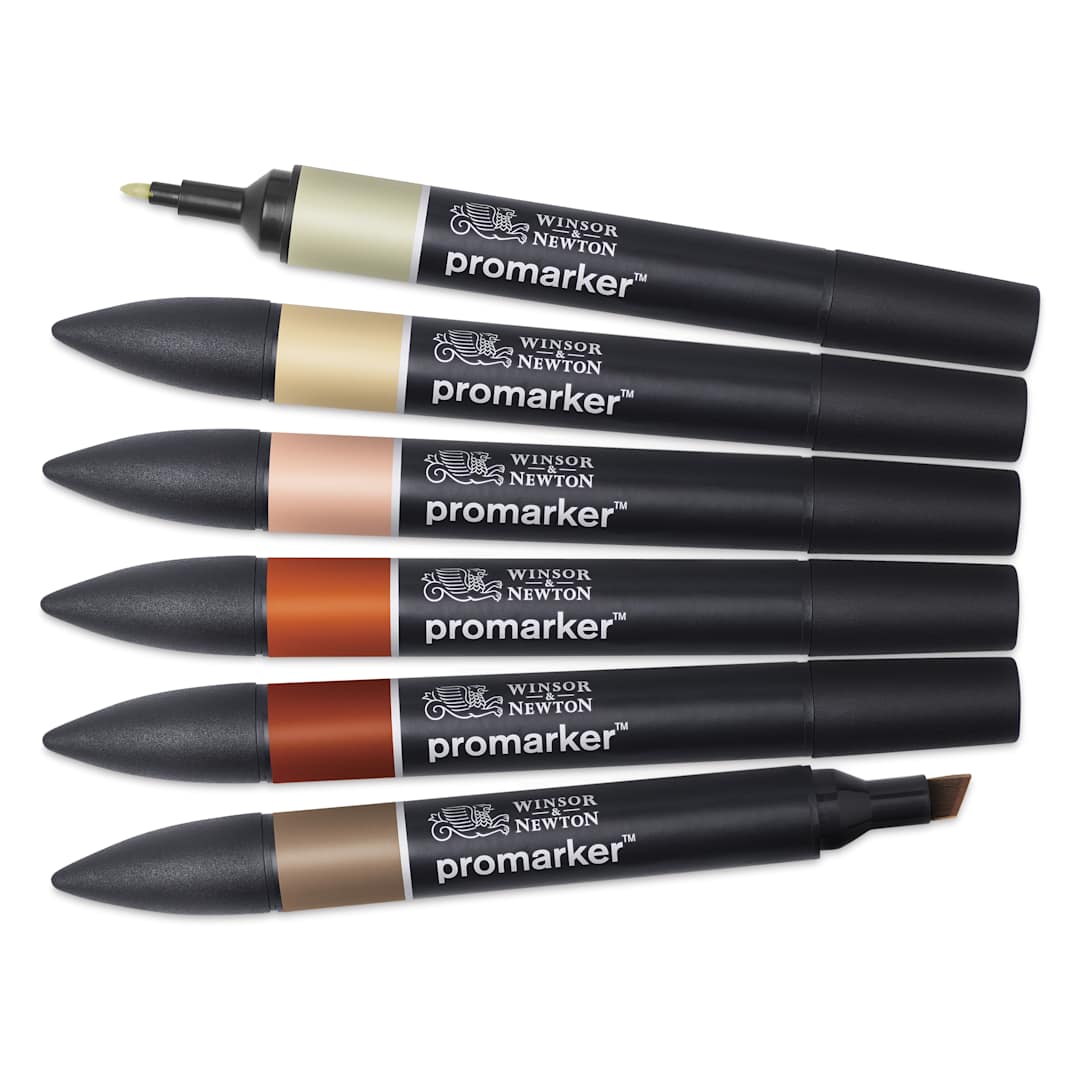 Open in modal - Winsor & Newton Promarkers - Earth Tones, Set of 6, laid out