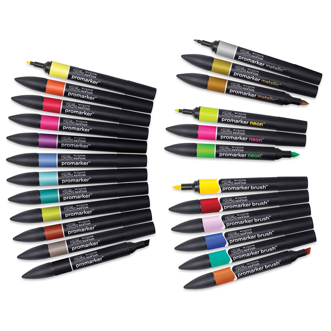 Open in modal - Winsor & Newton Promarker - Mixed Markers Wallet, Set of 24, laid out